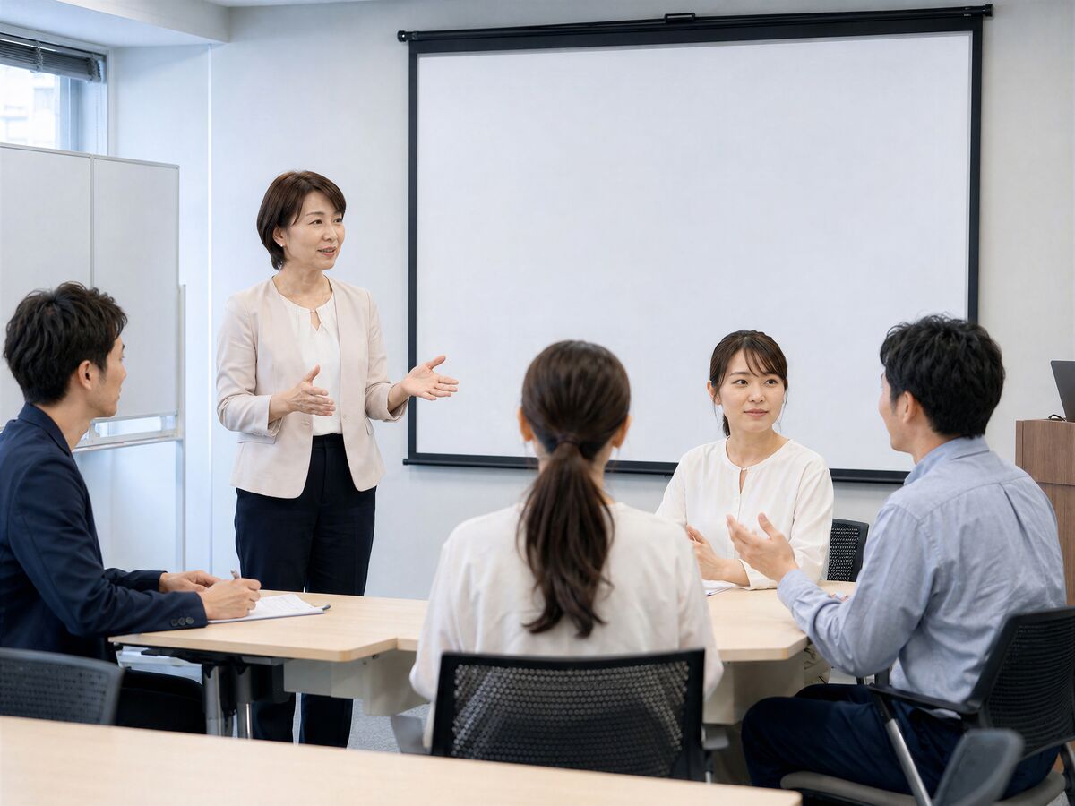 カスタマーハラスメント対策のロールプレイ研修を受ける日本人スタッフの写真