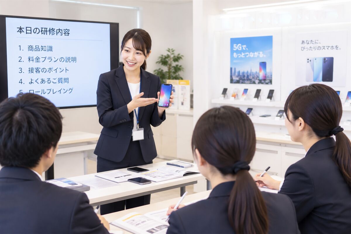 店舗スタッフが研修・打ち合わせをしている写真